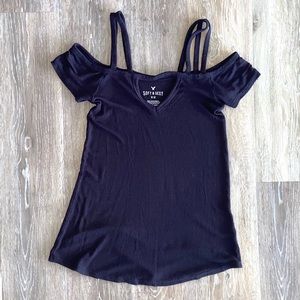 AE American Eagle Black Cold Shoulder Top